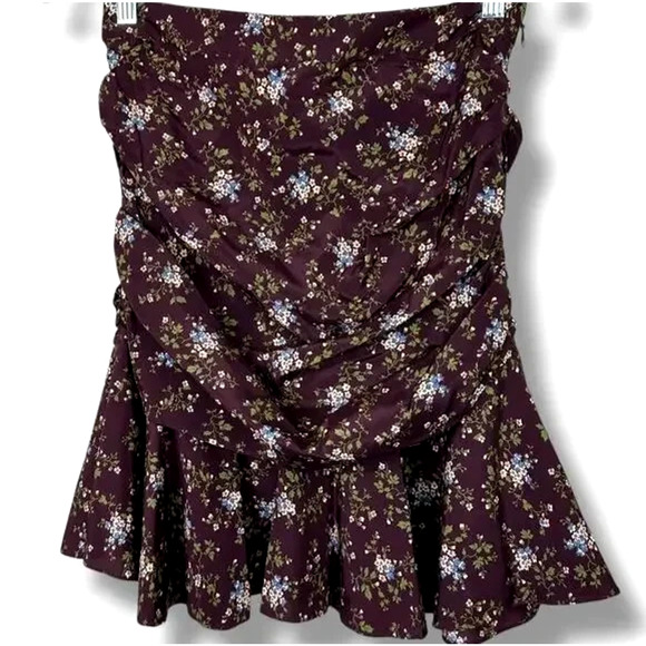 VERONICA BEARD TARAS Mini SKIRT SILK Floral Print Ruched Merlot Red 4 S - Picture 7 of 10